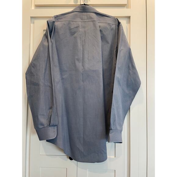 Land's End Men's Button up 16 1/2   tall  37  Blue check 100% Cotton - Picture 2 of 6